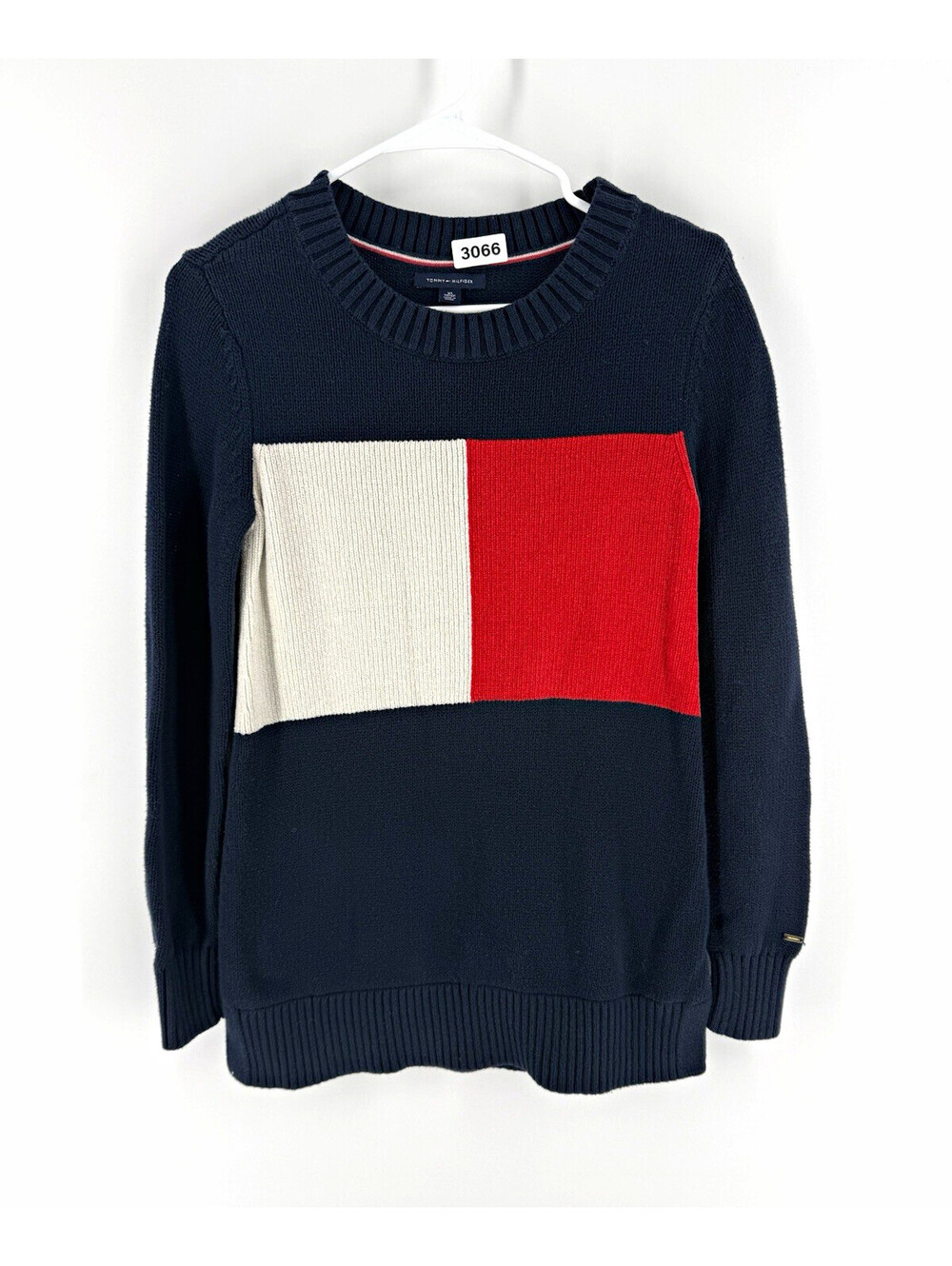 Tommy Hilfiger Mens XS Navy Colorblock Crew Neck Pullover Sweater Knit Logo
